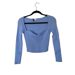 Divided By HM Womens Crop Sweater Top M Sweetheart Plunge Neckline Long Sleeve